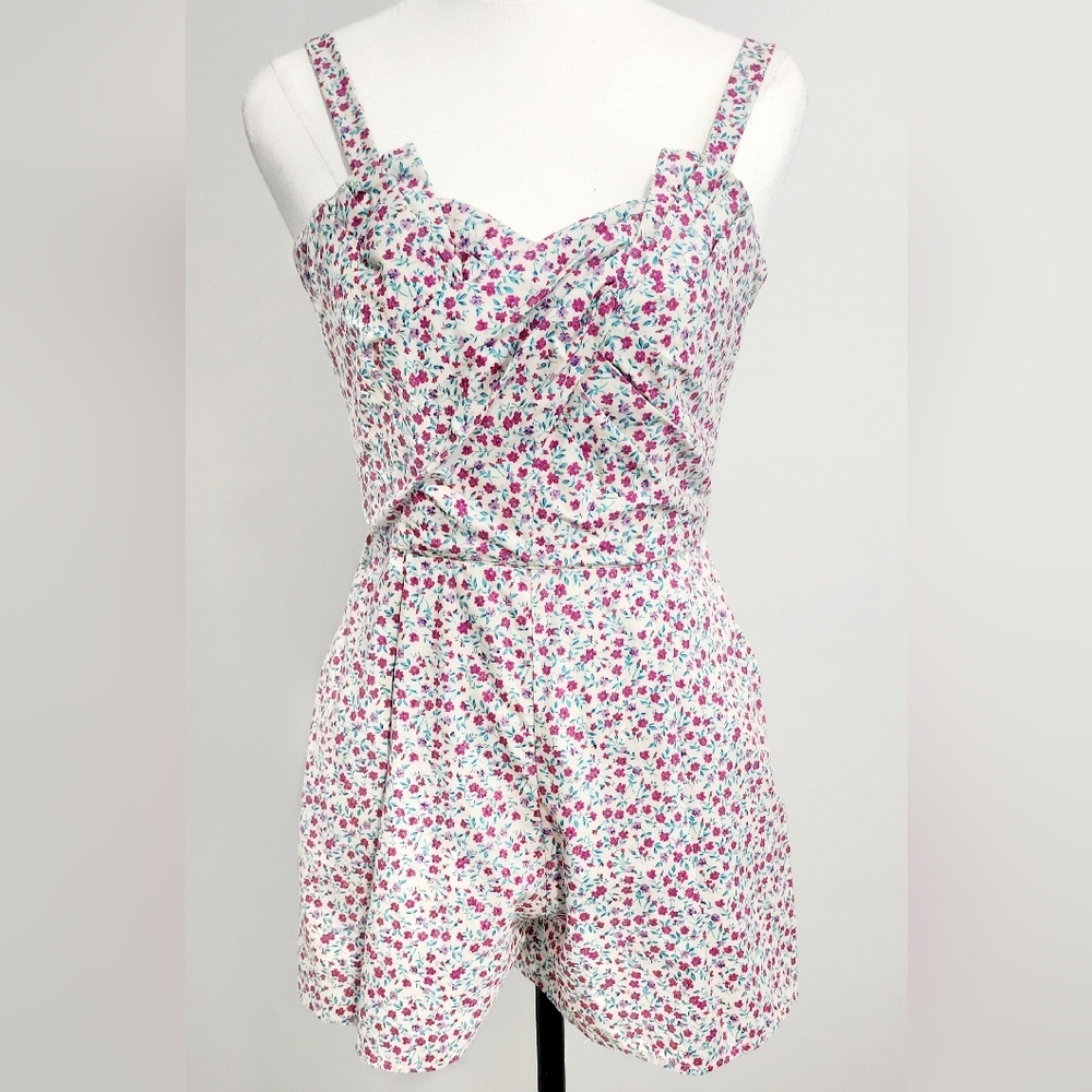 FOREVER NEW Vintage Women Playsuit Size 6 Pink Floral Sleeveless Zip Pockets - Picture 1 of 11